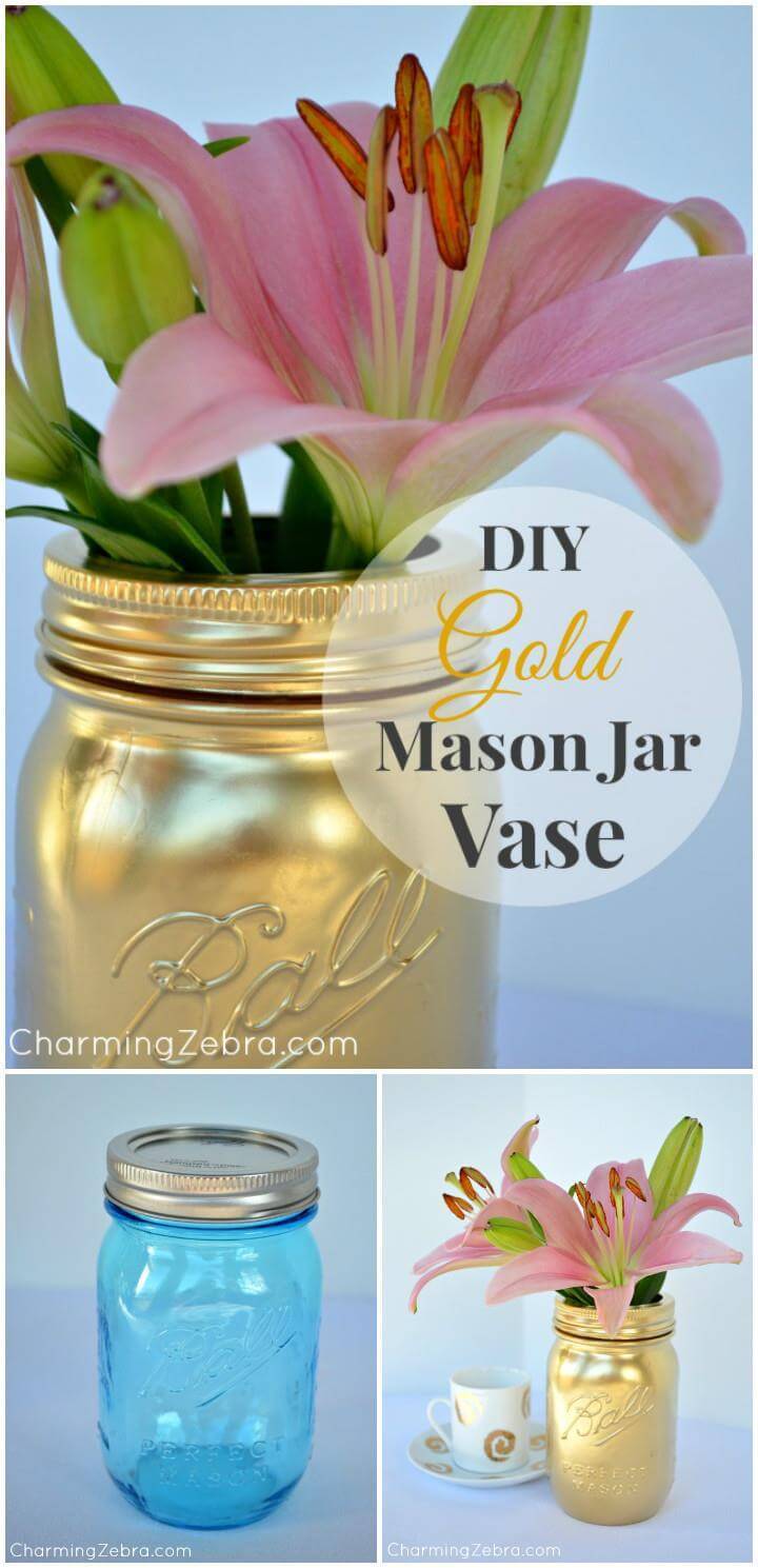 DIY gold painted glass jars vase