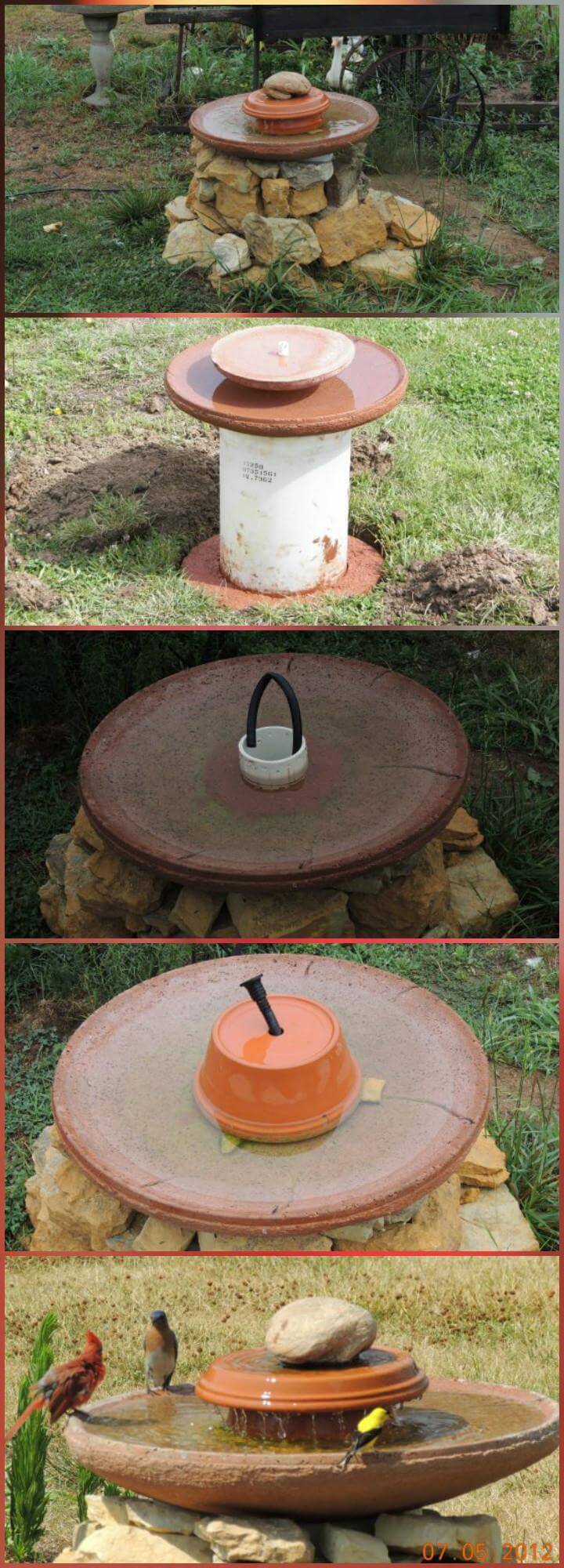 DIY self-installed birdbath and water feeder
