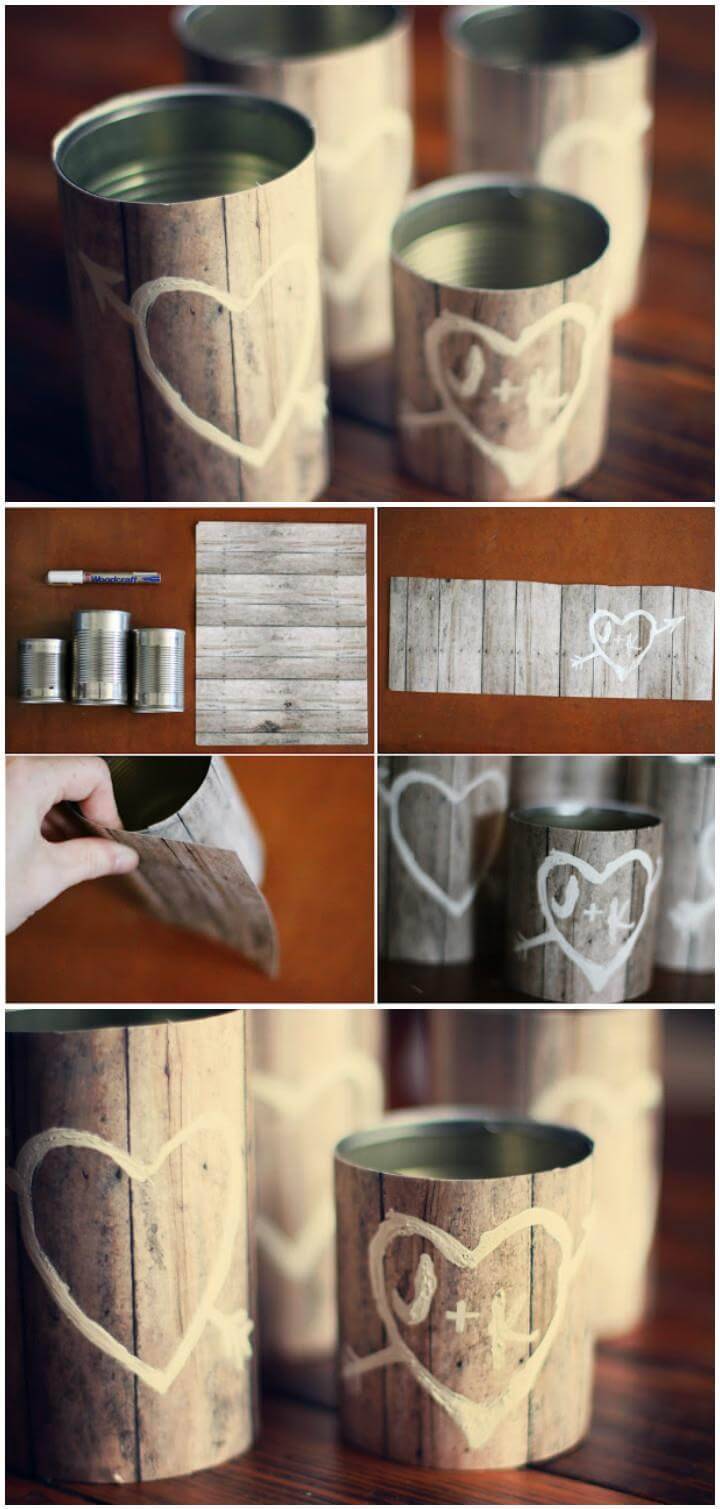 DIY love themed wood vases