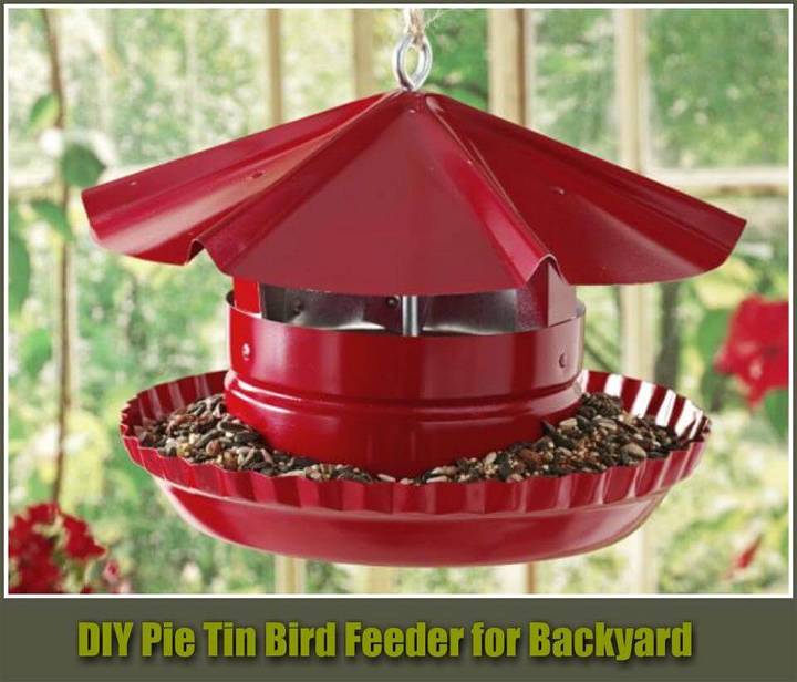 upcycled pie tin bird feeder