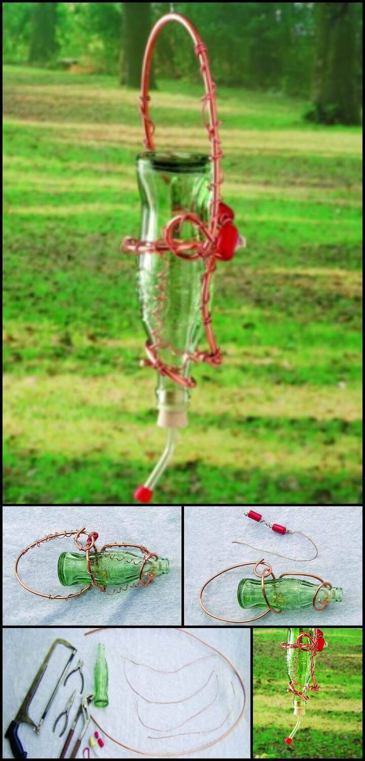 upcycled glass bottle hummingbird feeder