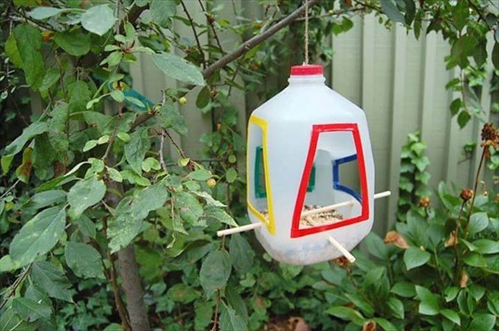 reclaimed plastic jug bird feeder