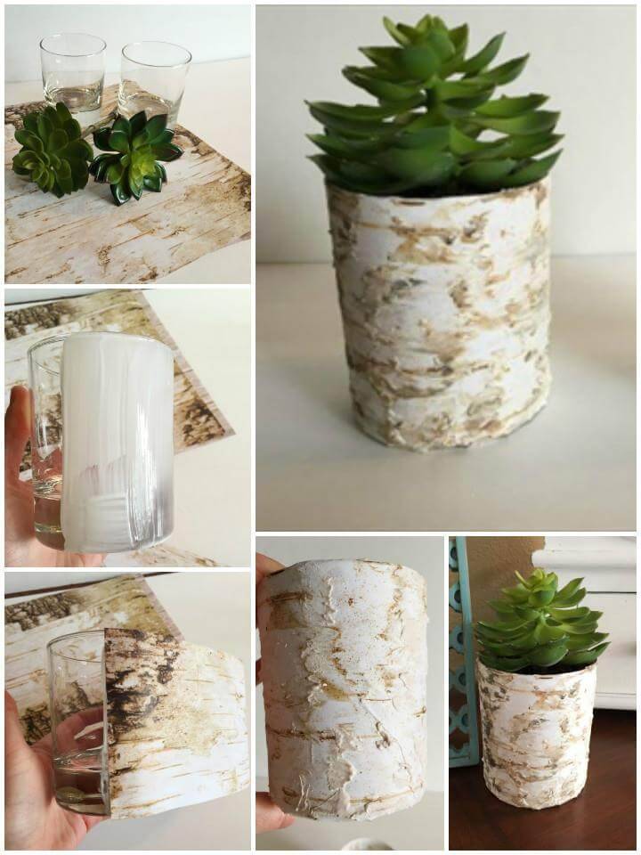 DIY scrapbook paper birch vases
