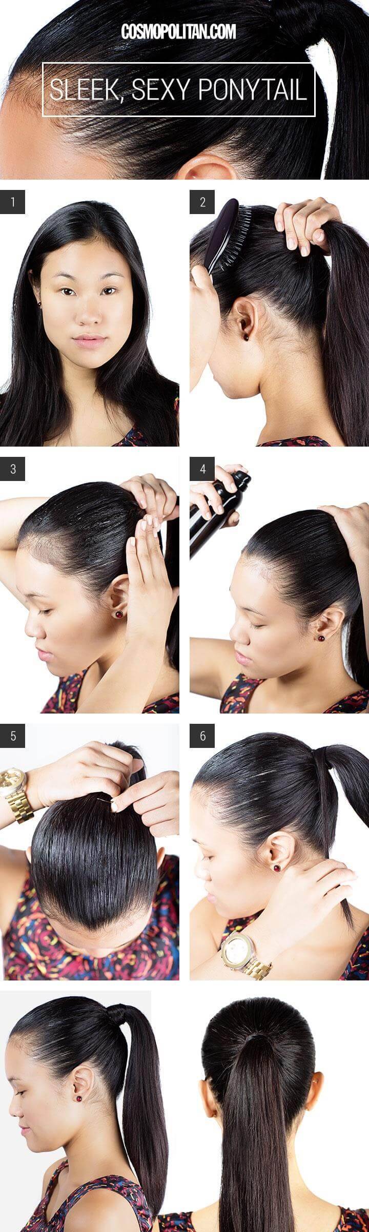 awesome slicked-back sleek ponytail hairstyle