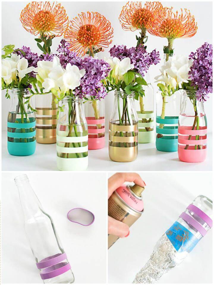 spray painted old glass jars into beautiful vases