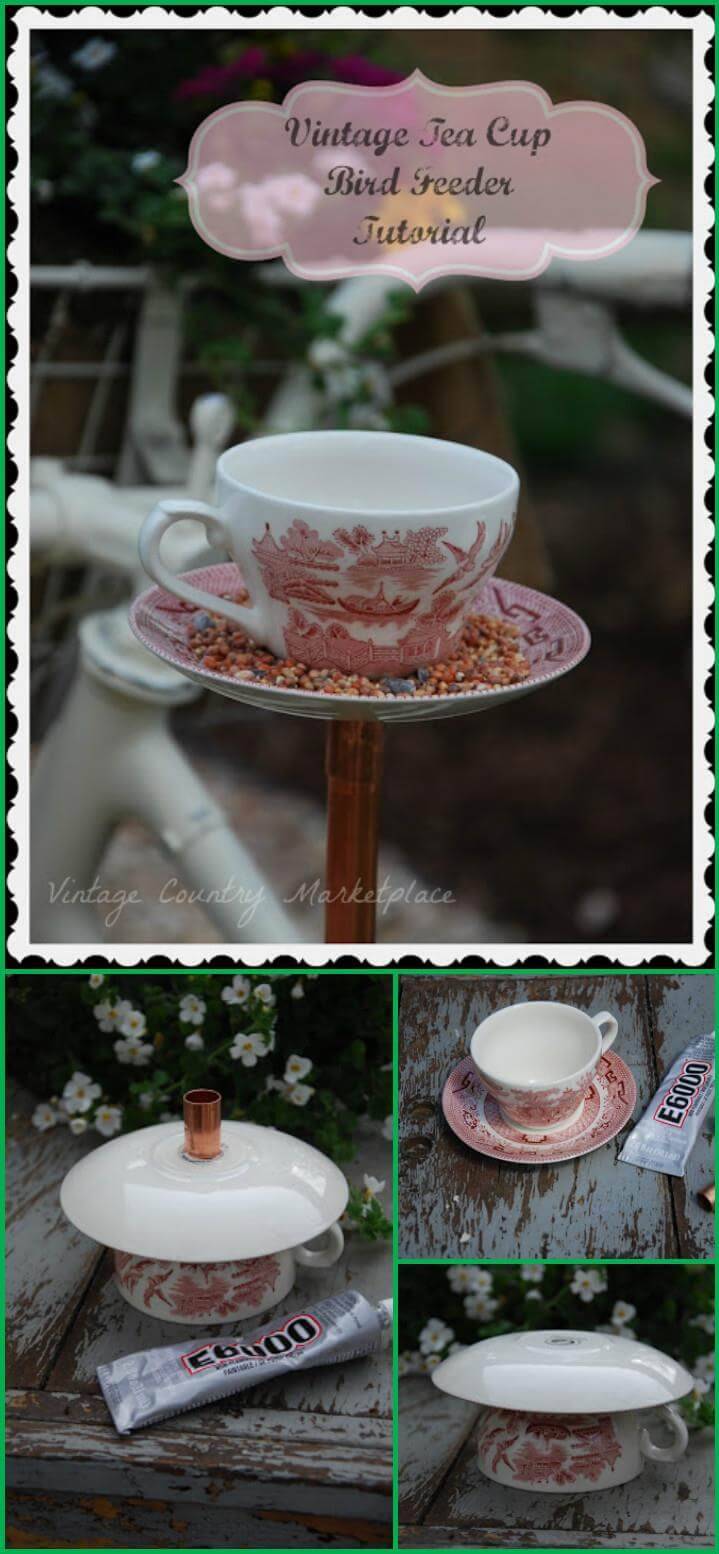 easy vintage tea cup bird feeder