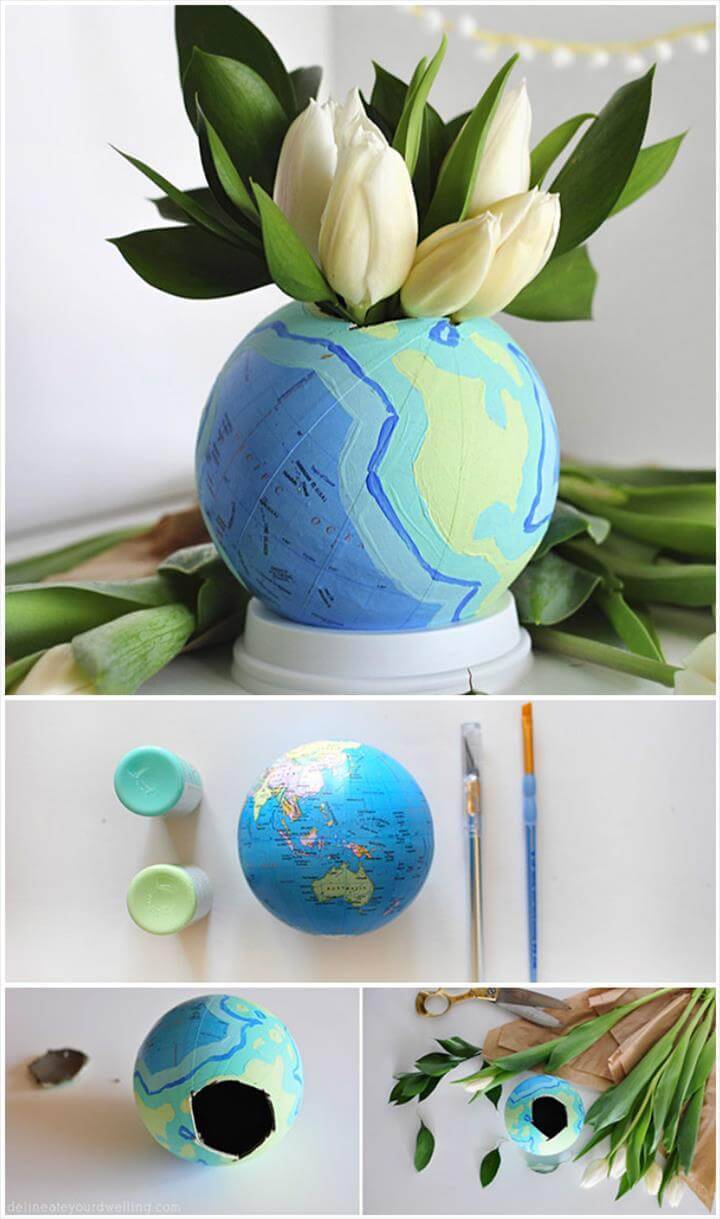 repurposed world map glove flower vase