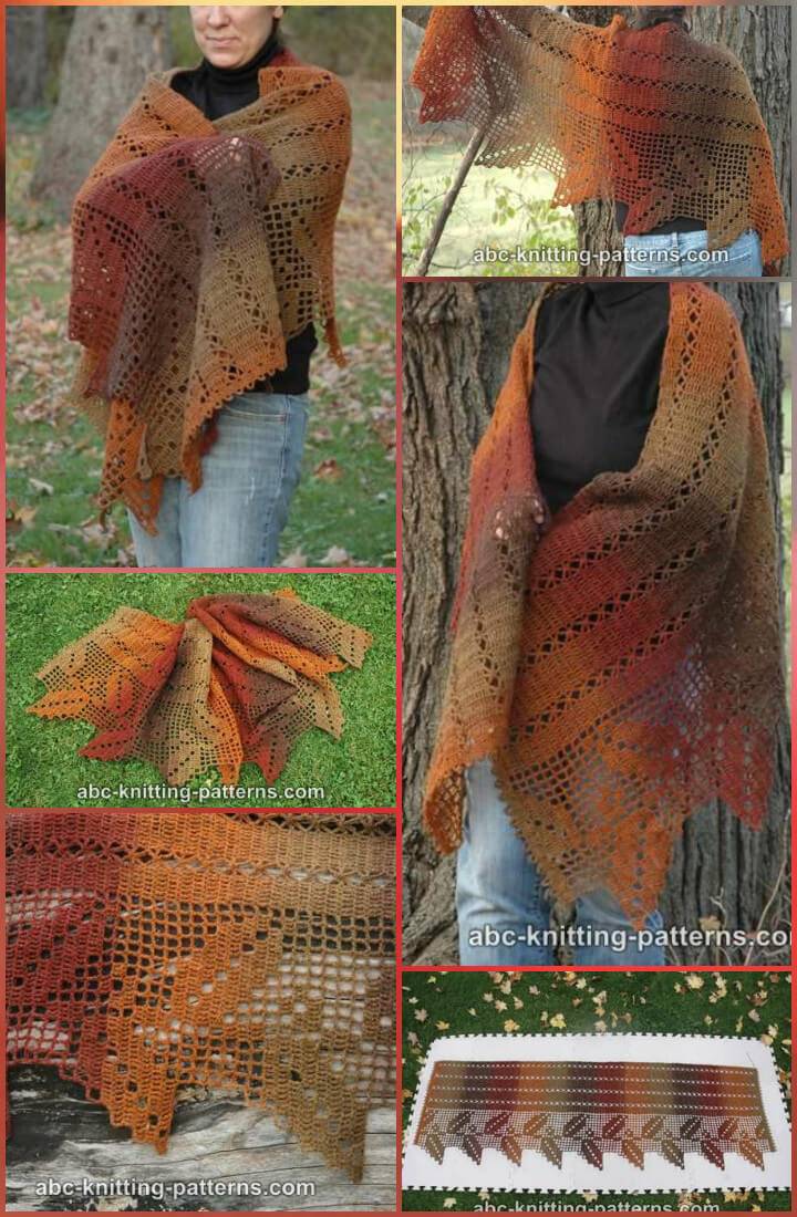 autumn leaves filet crochet shawl