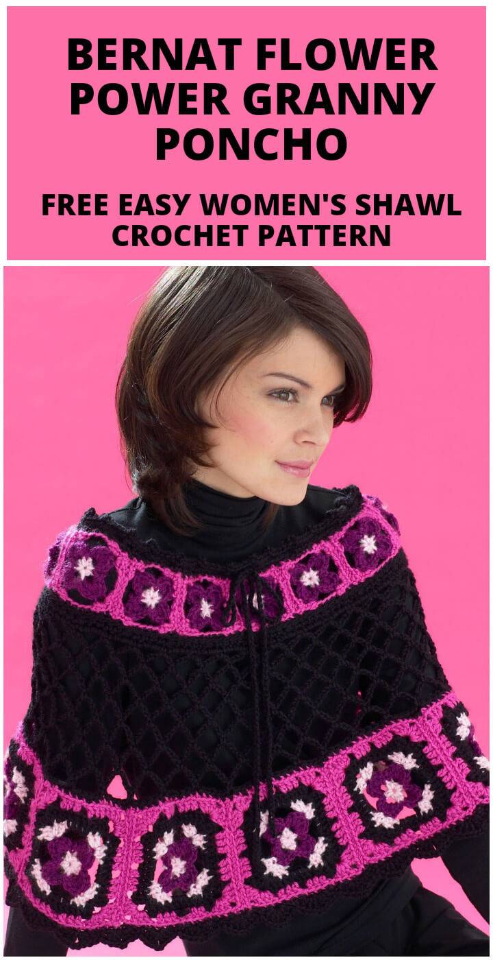 DIY easy crochet bernat flower power granny poncho or shawl pattern