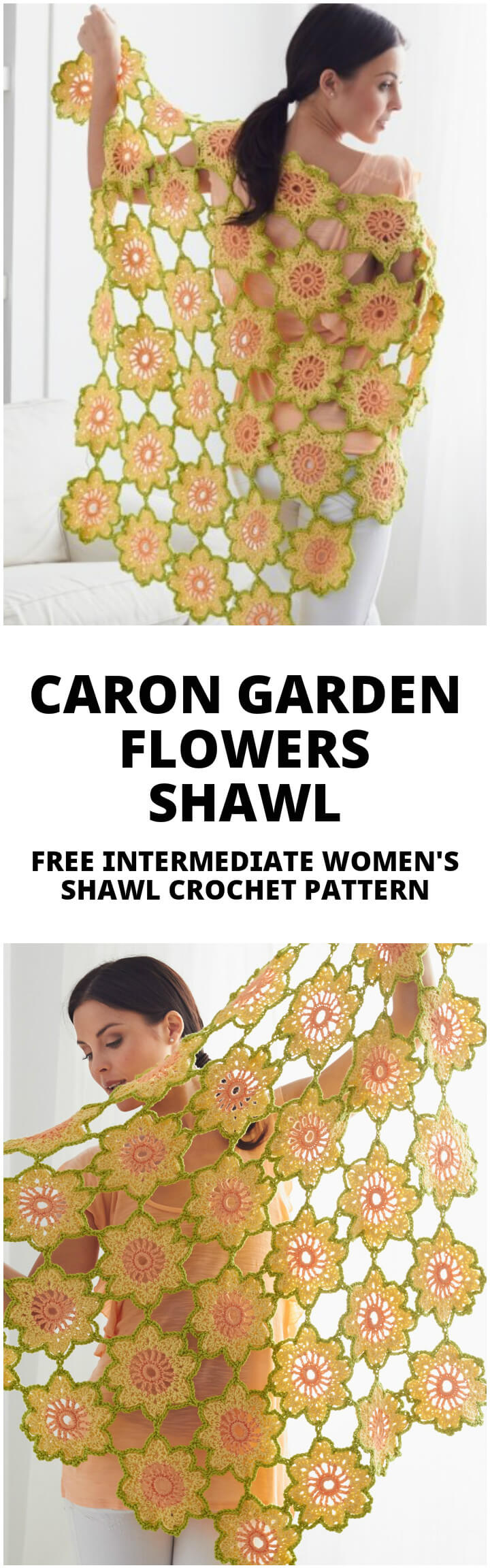 free crochet caron garden flowers shawl