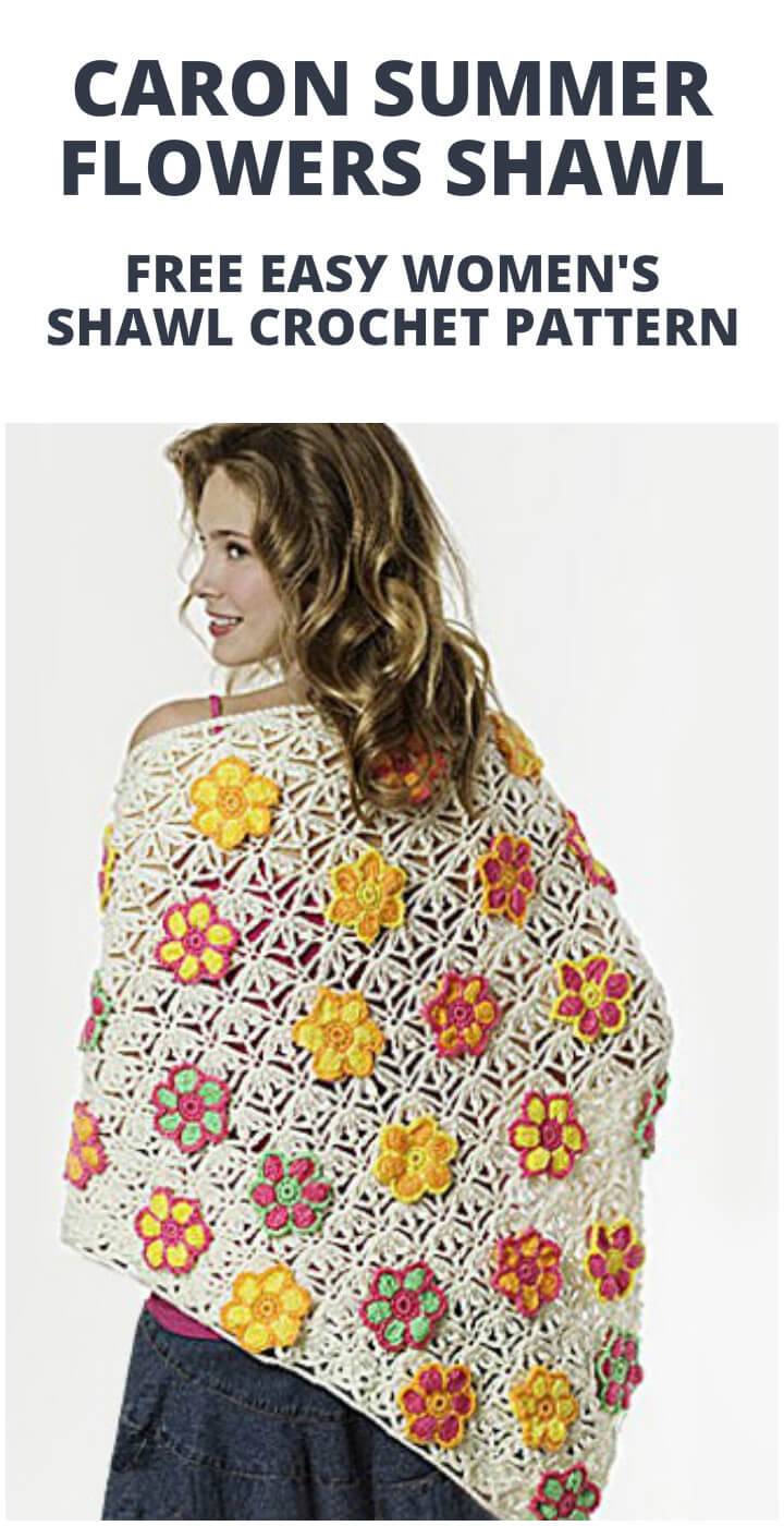 free crochet caron summer flower shawl pattern