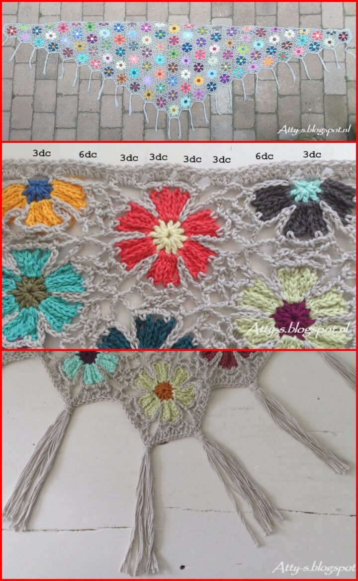 free crochet catona flower shawl