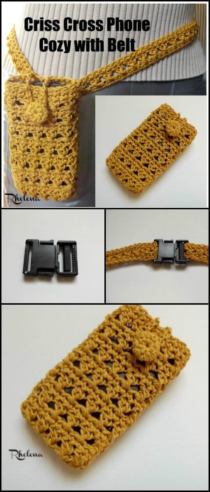 crochet criss cross phone cozy with belt