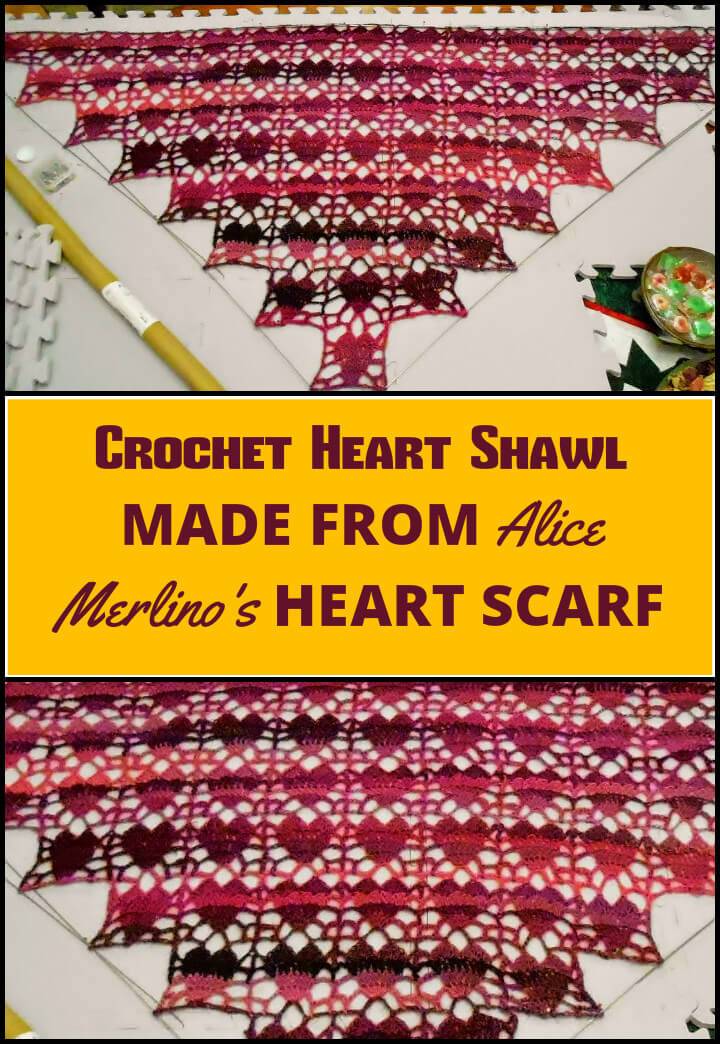 easy crochet heart shawl made from a scarf