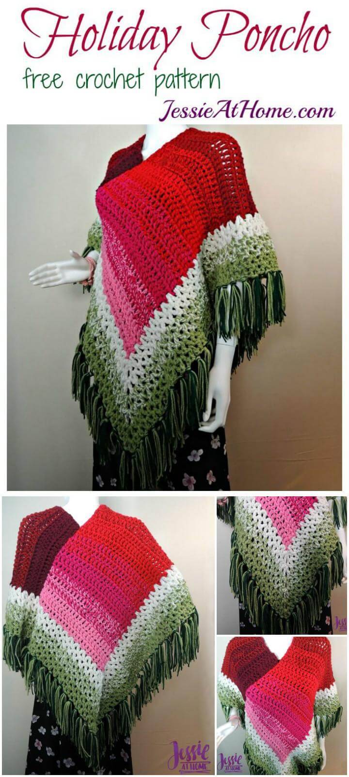 free crochet holiday colorful poncho