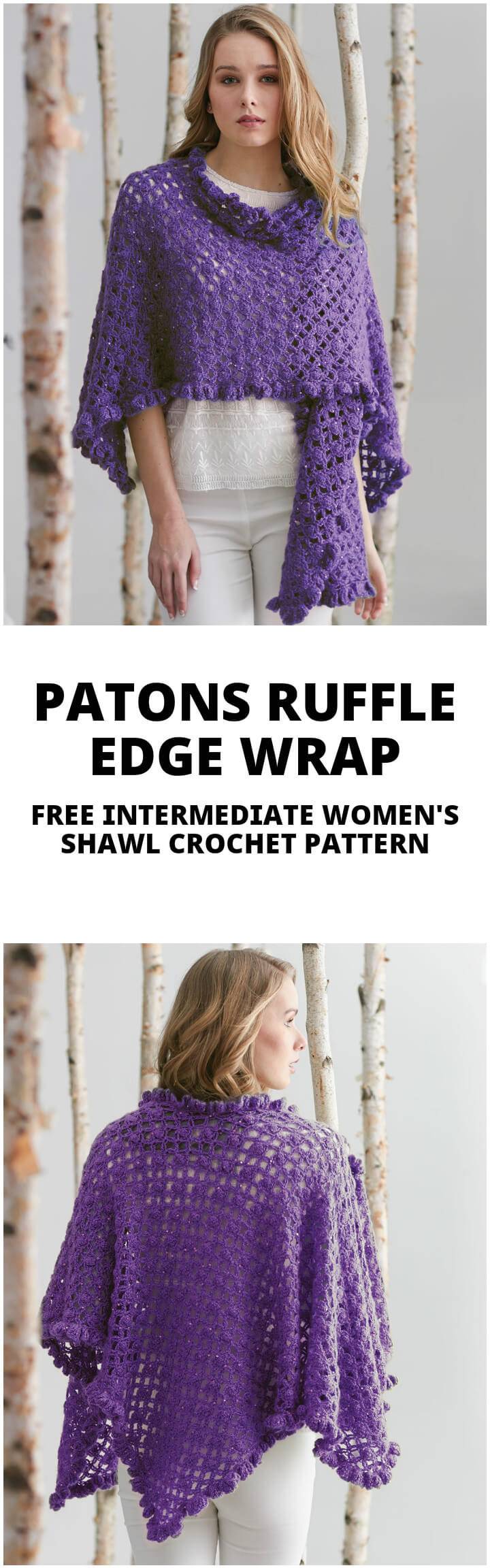 free crochet patons ruffle edge wrap or shawl