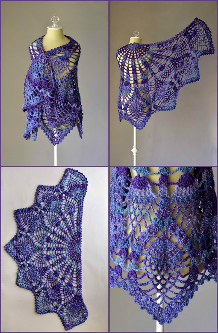 free crochet pineapple peacock shawl
