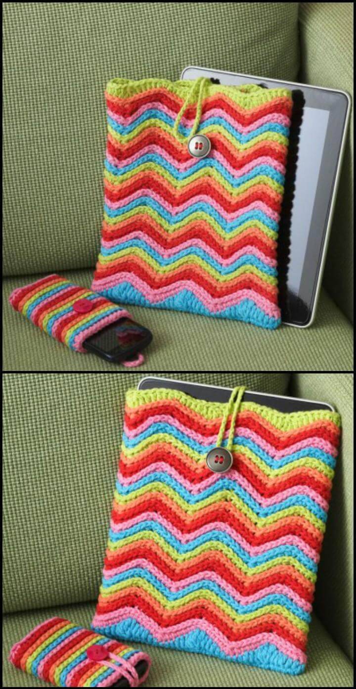 easy crochet rainbow chevron stripes table or phone case