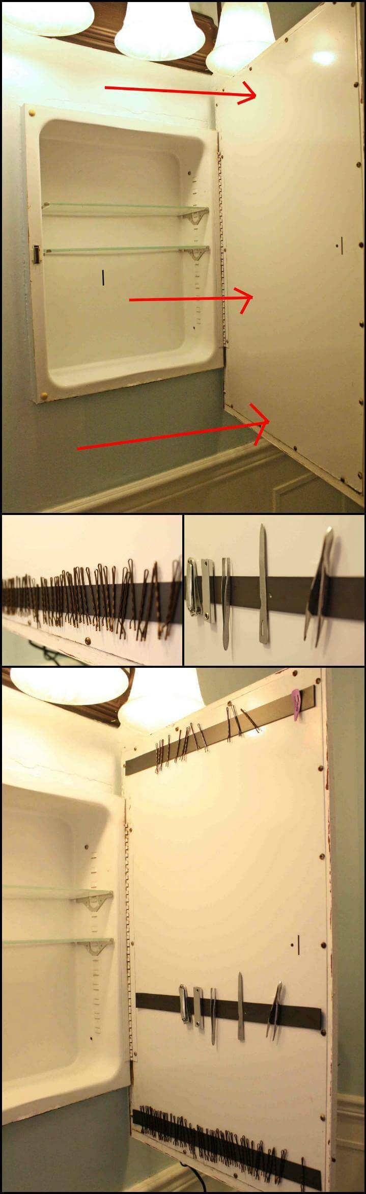 DIY bathroom magnetic stripe idea