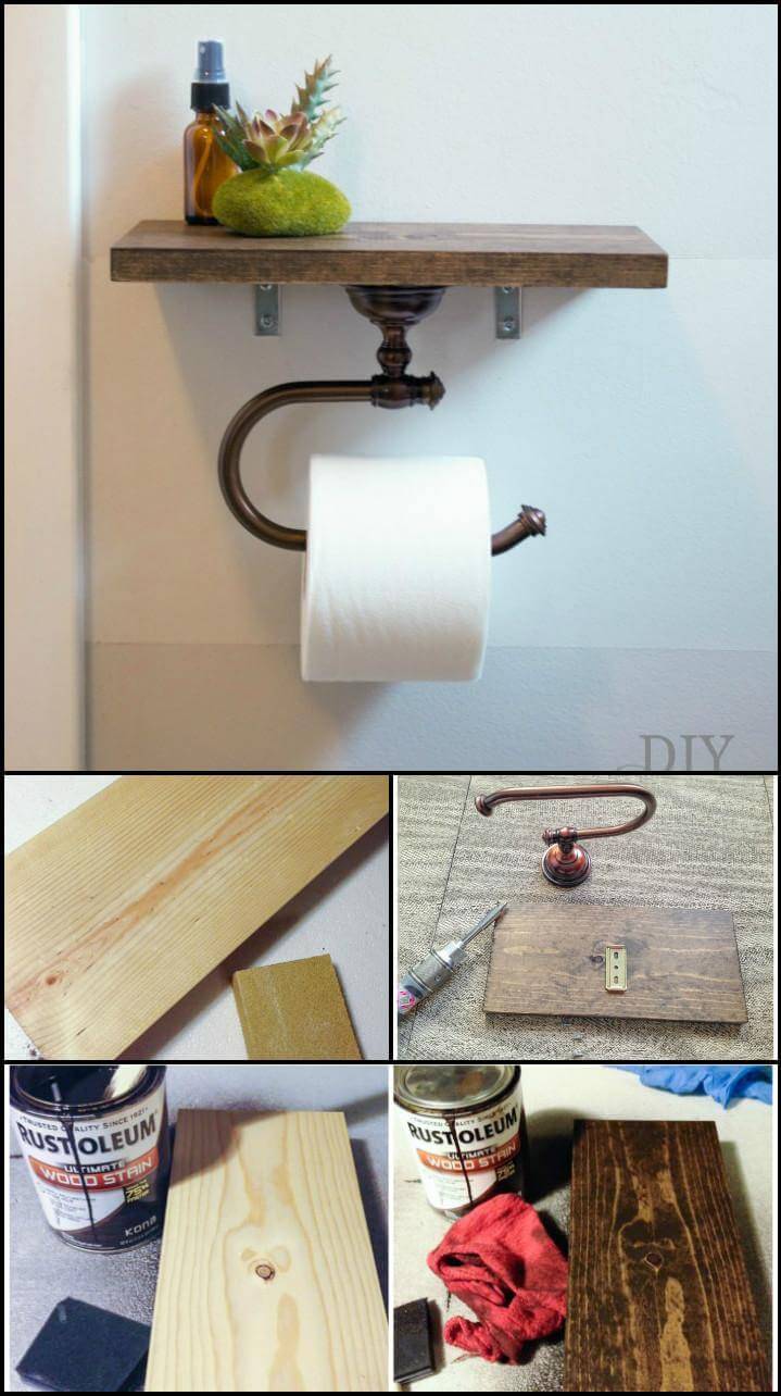 self-made bathroom toilet paper roll holder with shelf