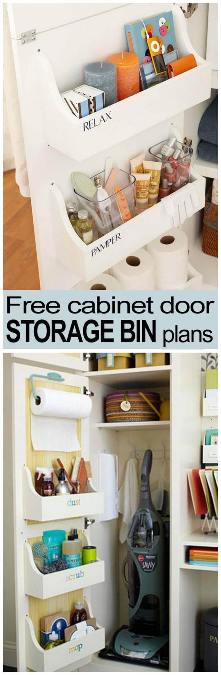 DIY cabinet door storage bin