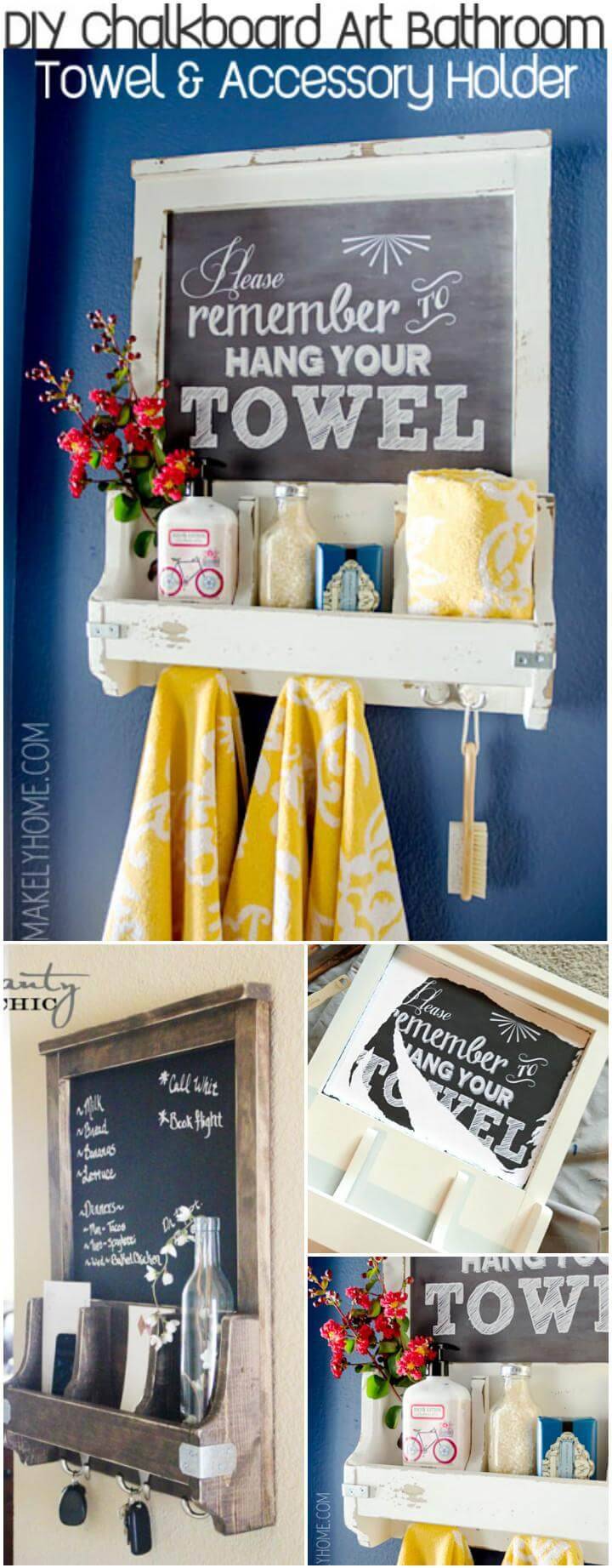 handmade chalkboard art towel rack and bathroom accessory organizer