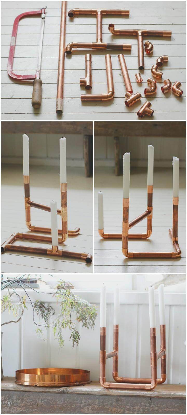 self-made copper pipe candle holder