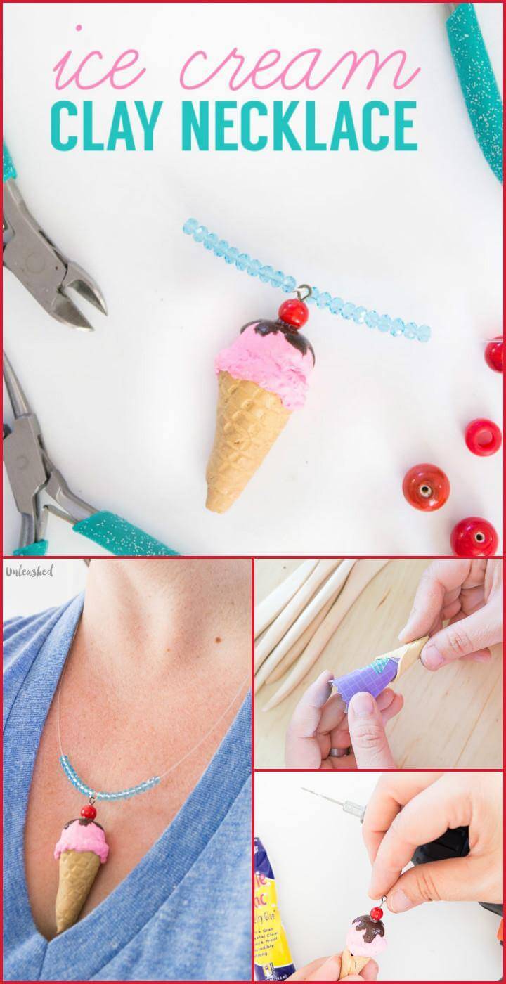handmade ice cream clay necklace