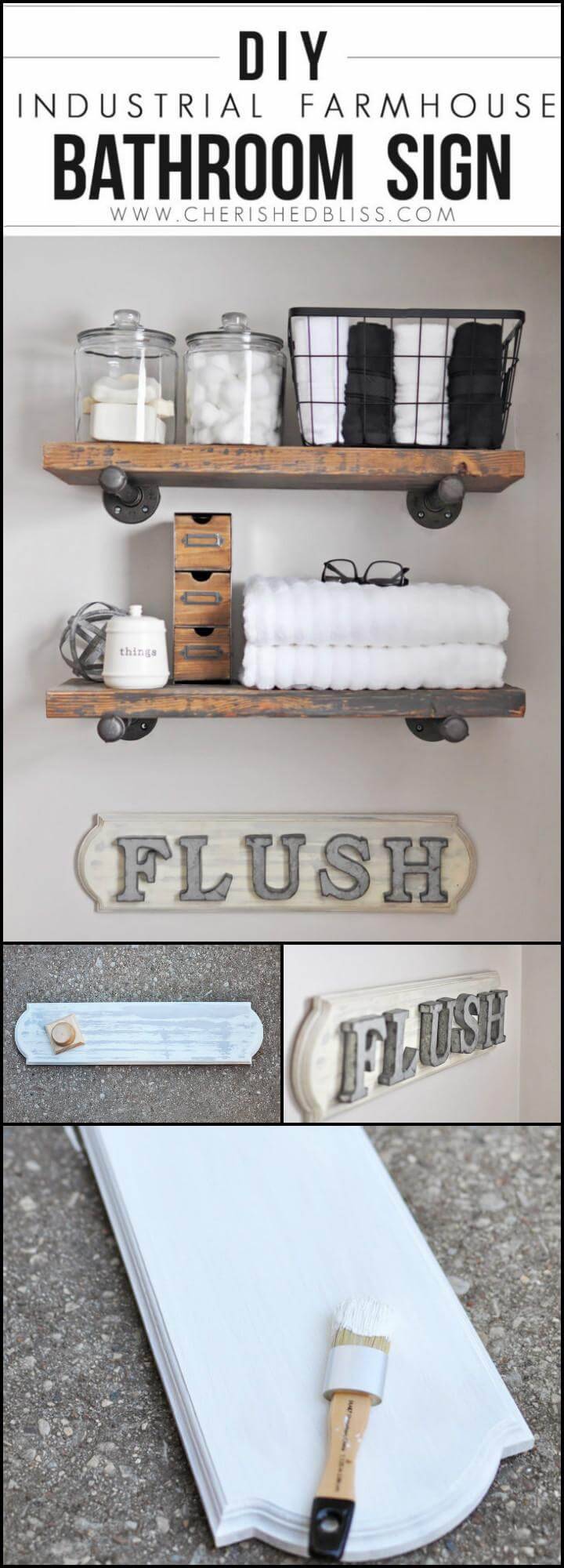 easy handmade industrial farmhouse bathroom sign