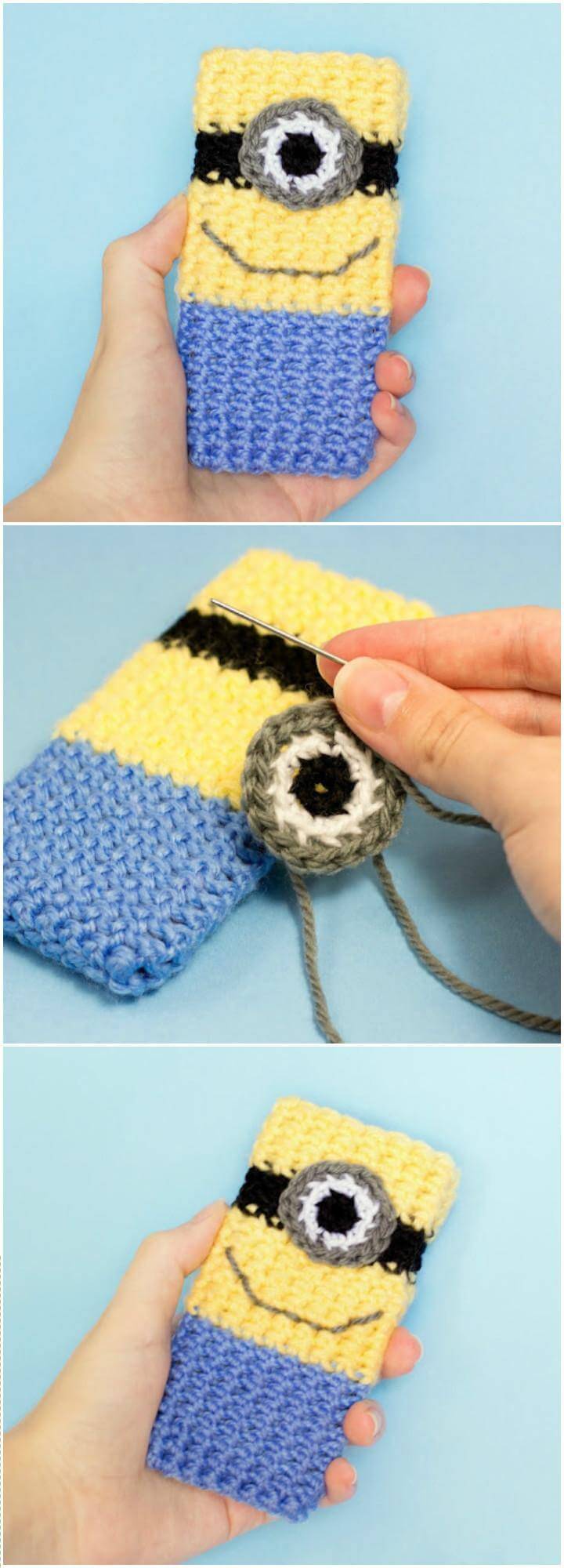 free crochet minon inspired mobile phone case pattern