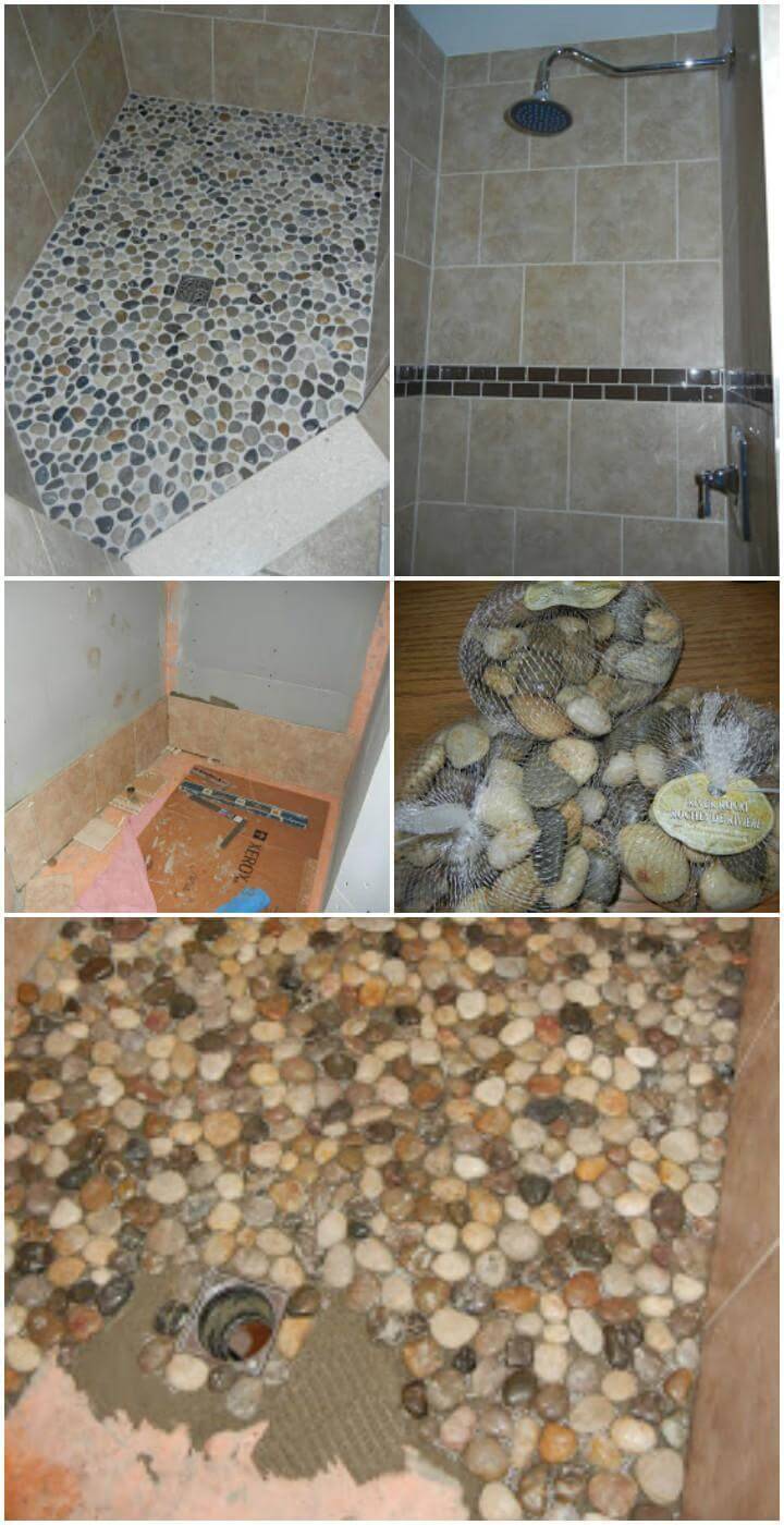 self-installed pebbled shower floor