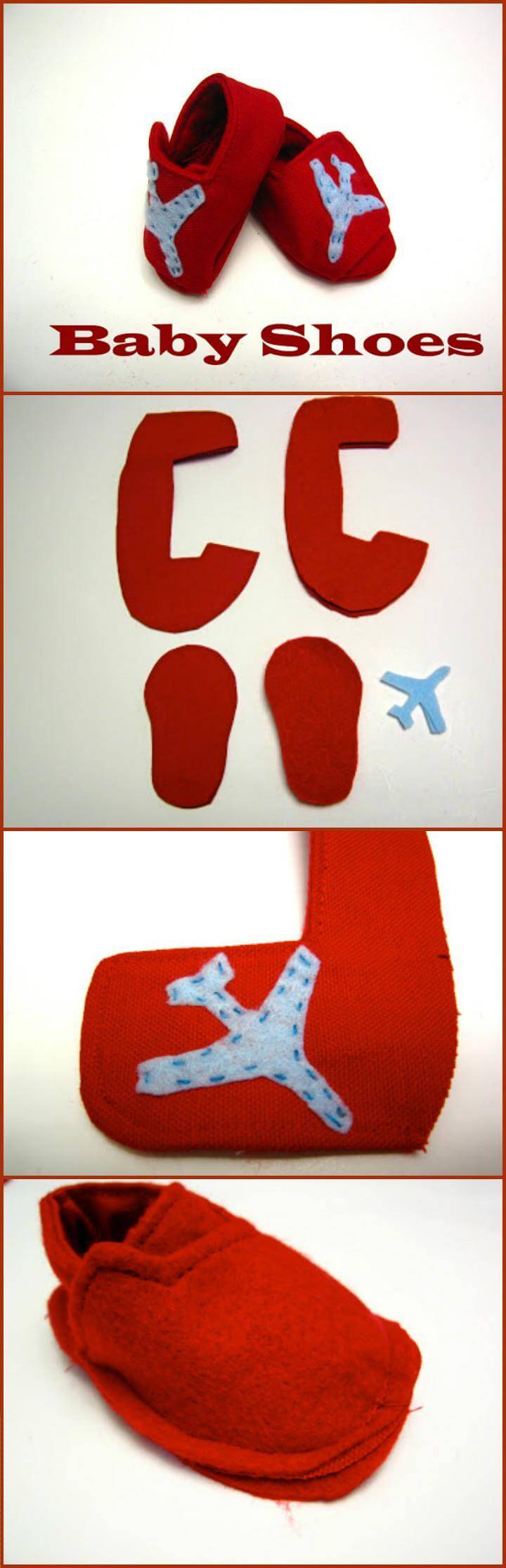 handmade red baby shoes with plane embellishment