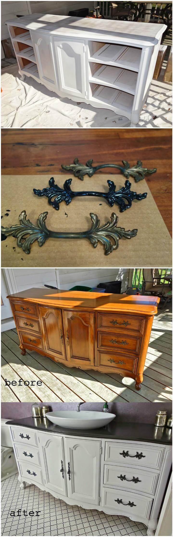 reclaimed buffet or dresser into bathroom vanity