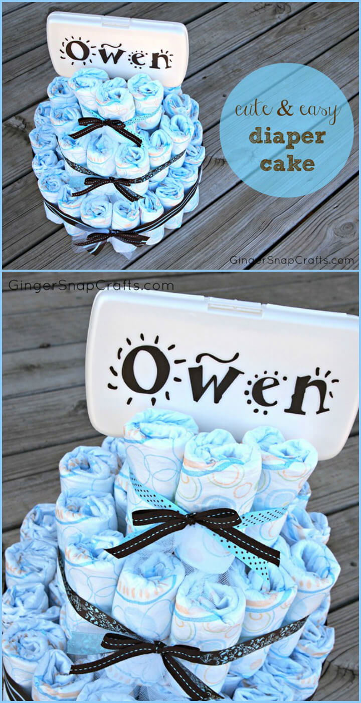 self-made vinyl lettering diaper cake name plate