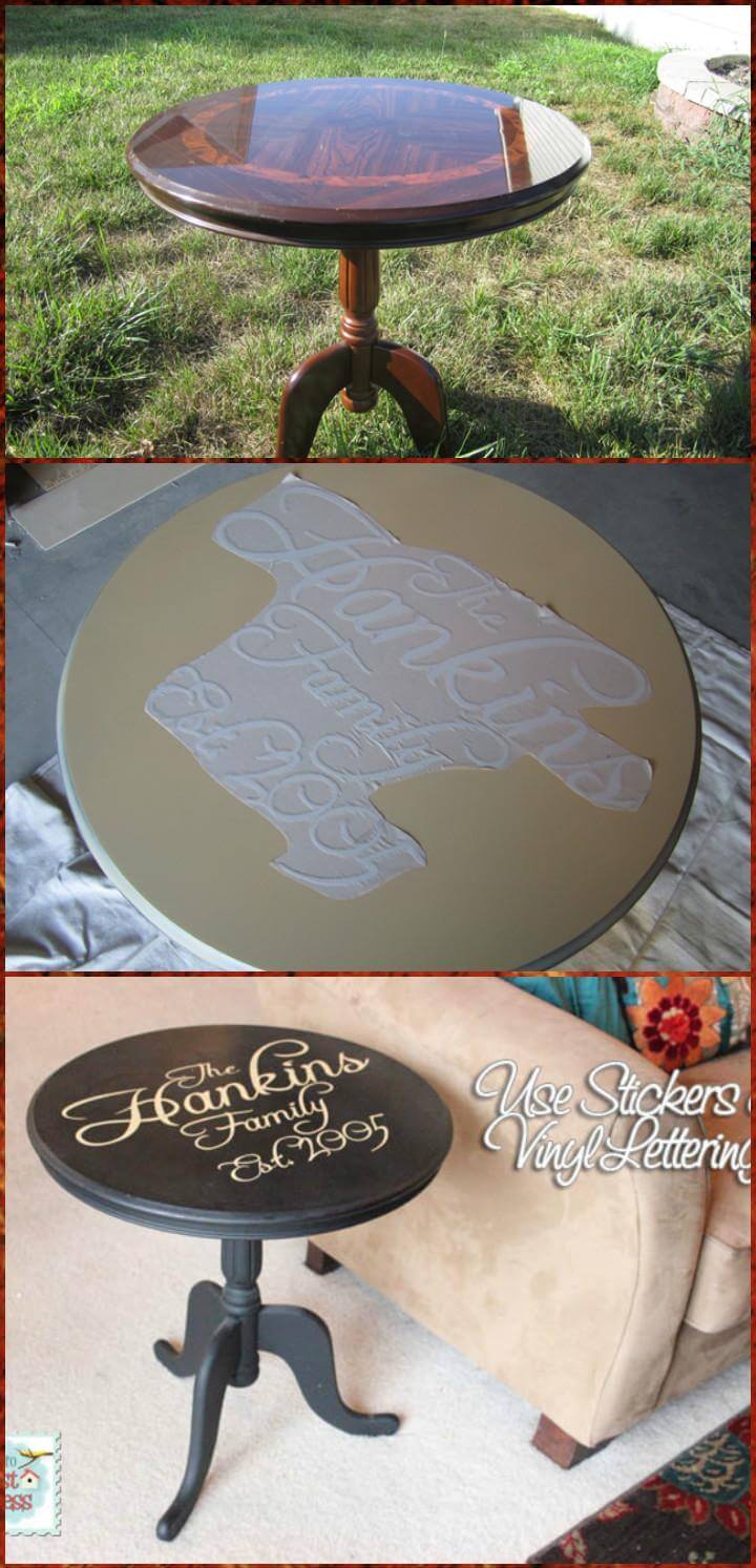 vinyle lettering customized side table