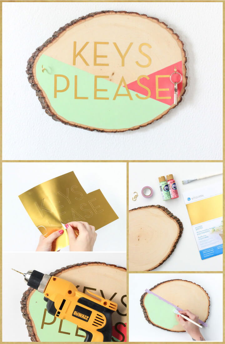 DIY wood slab and vinyl sticker key holder