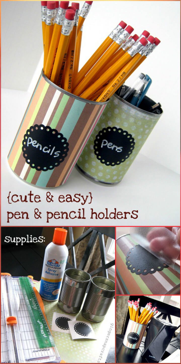 self-made vinyl tin can cute pencil holders