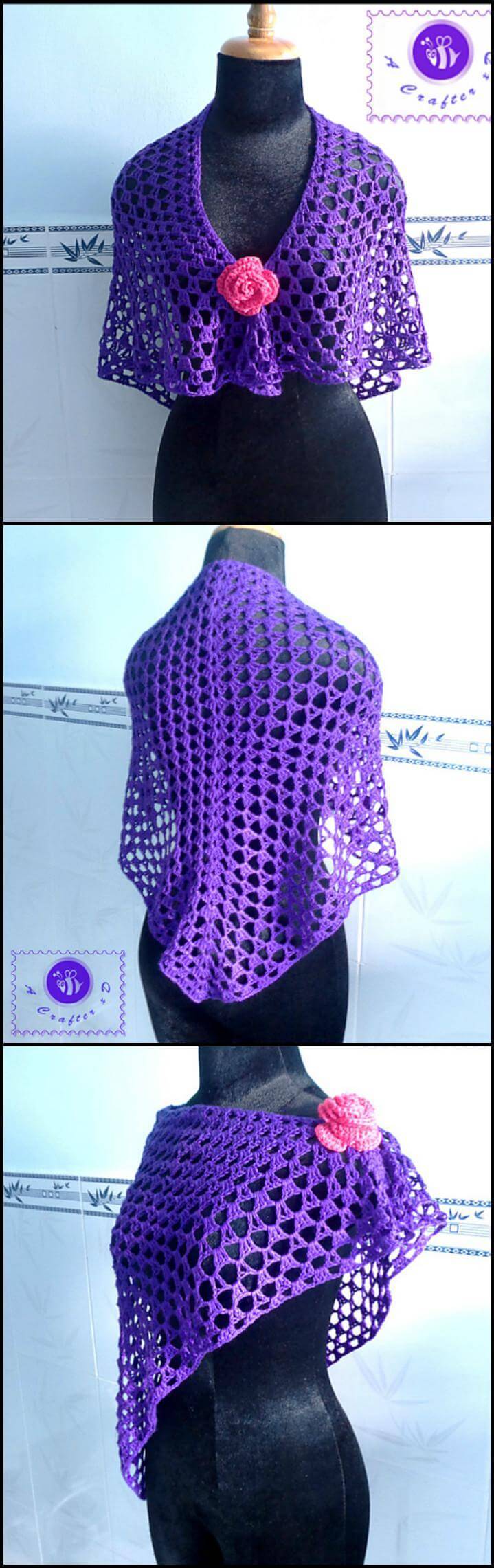 crochet glam purple shawl free pattern