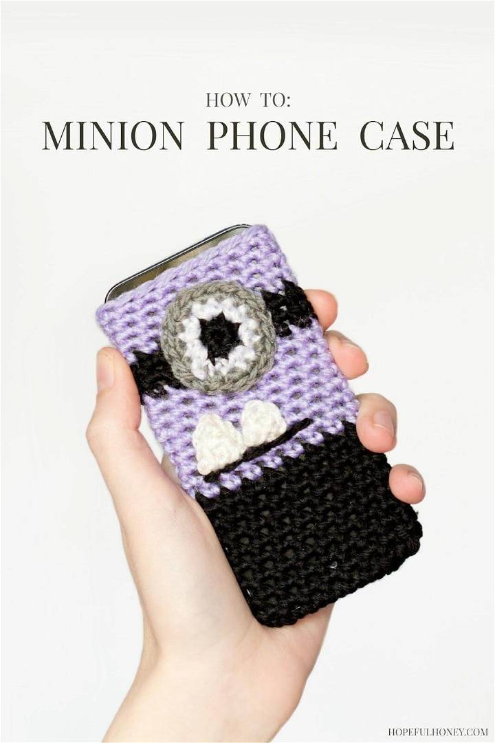 easy and free evil minion inspired crochet phone case