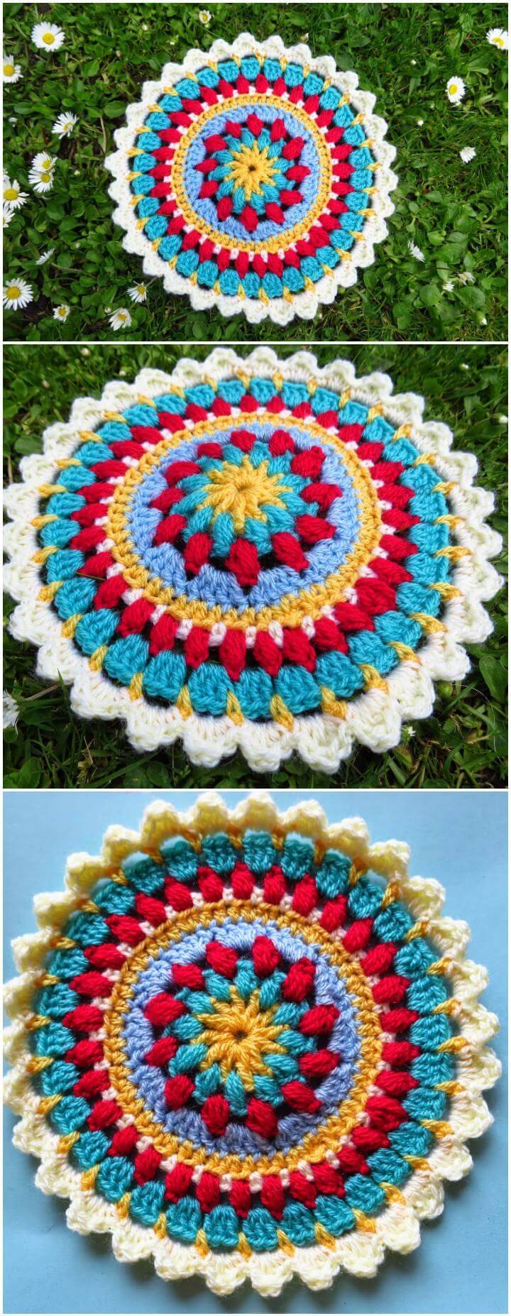 gorgeous crochet petals and puffs mandala