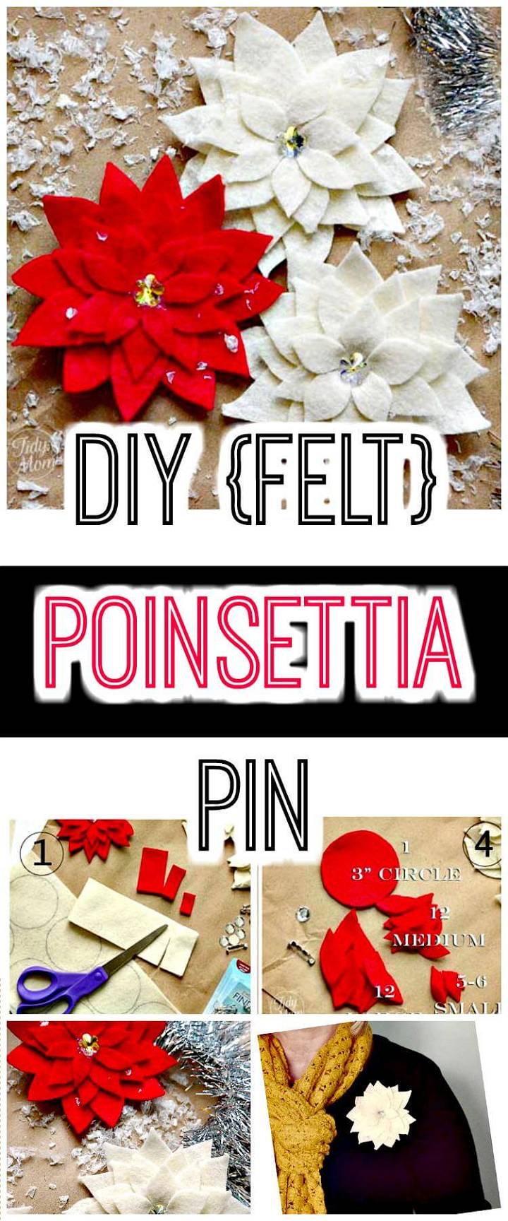 self-maded felt poinsettia pin DIY flower