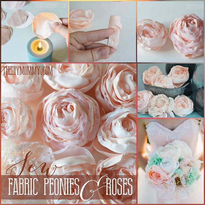 handmade fabric roses and cabbage peonies