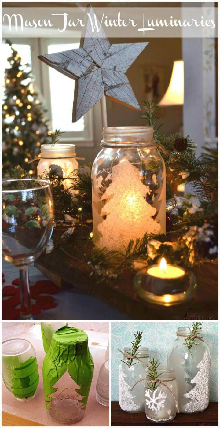 repurposed Mason jar winter luminaries