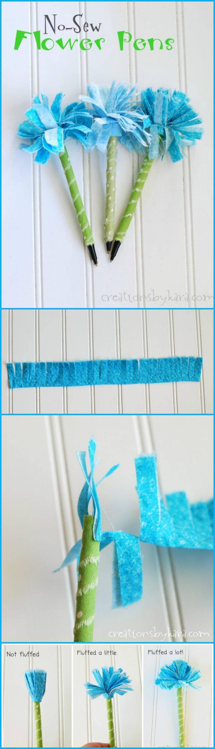 super easy no-sew fabric flower pens