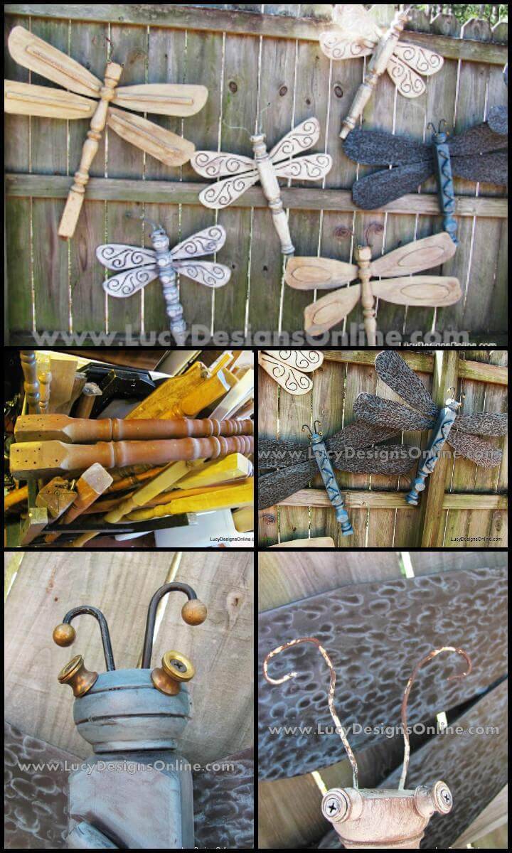 repurposed table legs dragonflies with fan blade wings