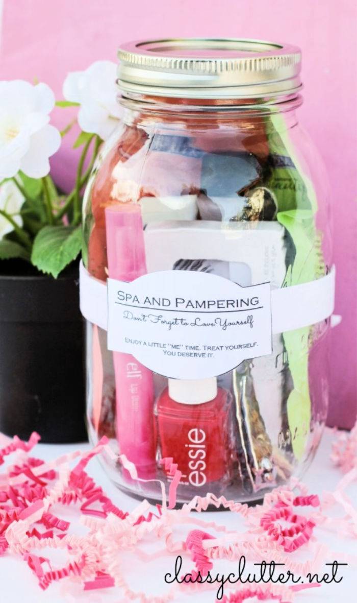 spa and pampering in a jar gift basket idea