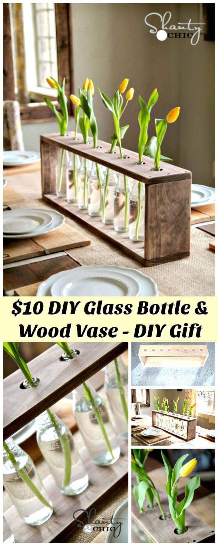 10$ DIY glass bottle wood vase Mother's Day gift