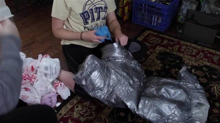 Filling of Duct Tape Mannequin with Grocery Bags