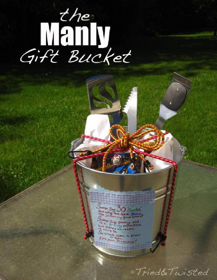 DIY GIft Bucket Wrapped in Bungee Cord
