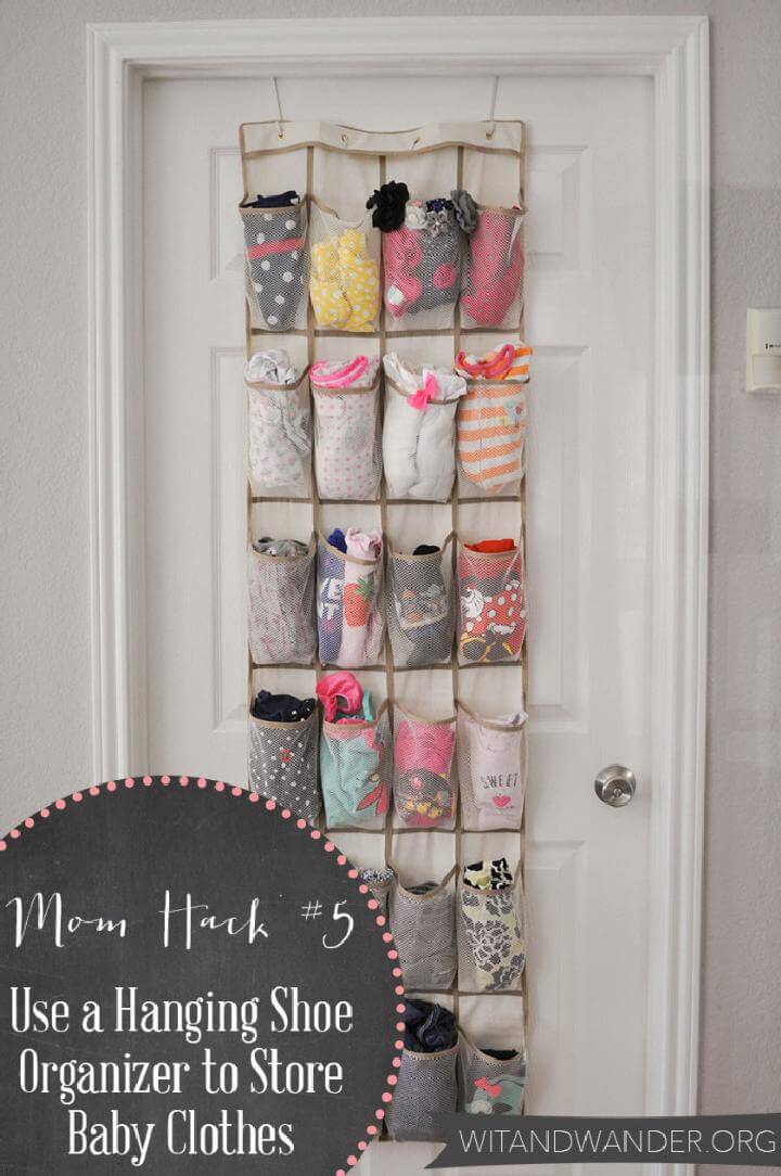 DIY Hanging Shoe Organizer to Organize Baby Clothes